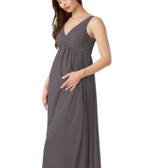 Azazie Maternity Maxi Dress Yetta Chiffon Formal Evening Party Grey Size12 $129 - Picture 6 of 7